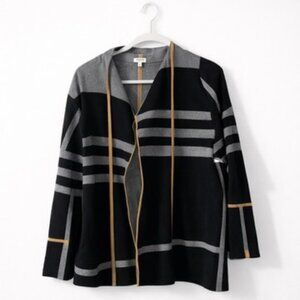 Laura Black & Gray Open-Front Cardigan with Stripe Detail
